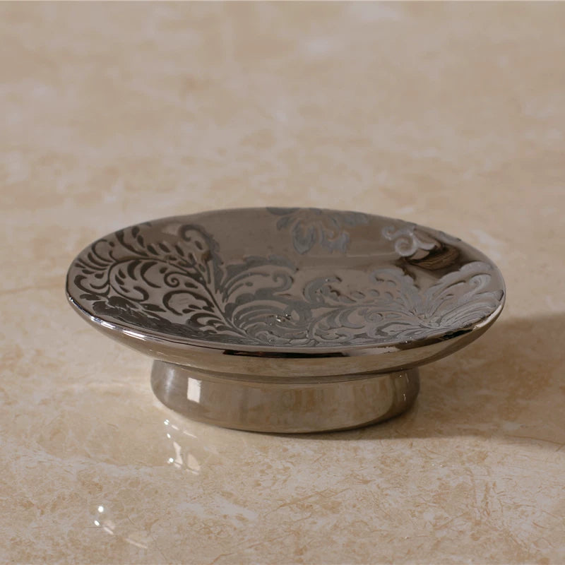 Barocke silberne Keramik Seifenschale | Vintage geprägtes Sockel-Tablett