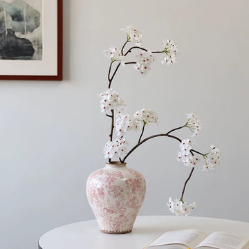 Vase en céramique floral français vintage | Pichet shabby chic vieilli