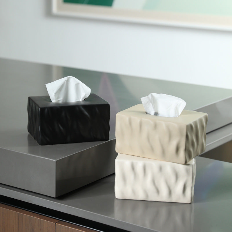 Sculptural Wavy Ceramic Tissue Box Cover | Nordic Minimalist