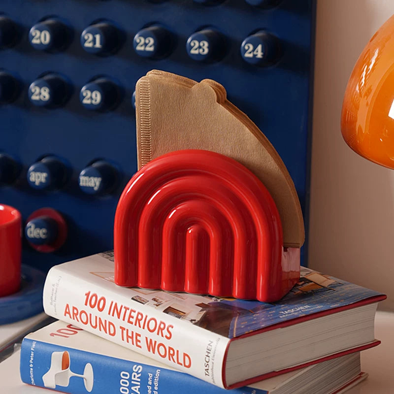 Mid-Century Modern Rainbow Ceramic Holder | Coffee Filter & Napkin Stand