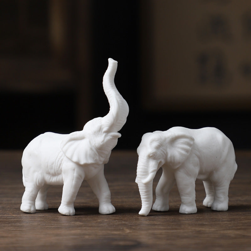 Lucky White Elephant Figurines - Minimalist Porcelain Decor