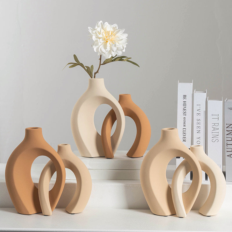 Sculptural Ceramic Vase Duo | Modern Entryway & Table Decor