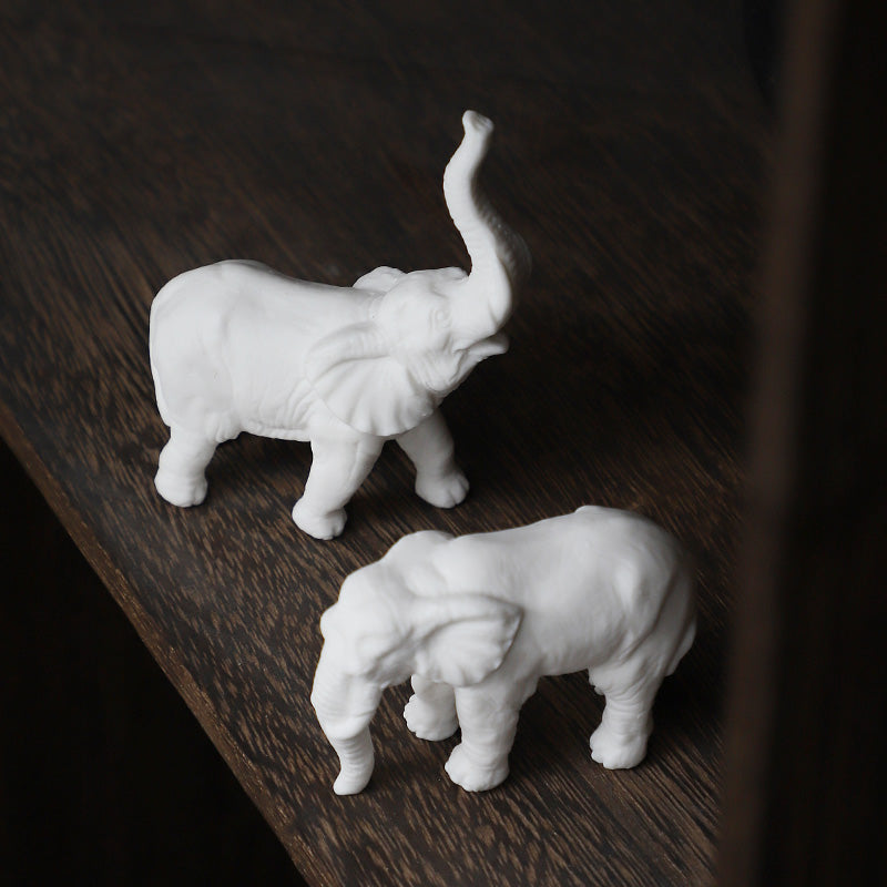 Lucky White Elephant Figurines - Minimalist Porcelain Decor