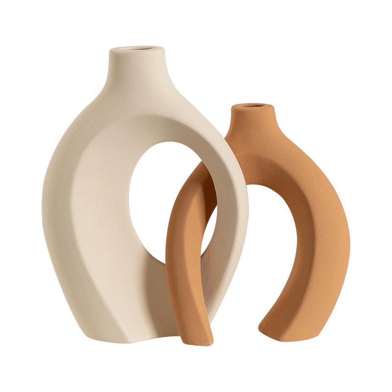 Sculptural Ceramic Vase Duo | Modern Entryway & Table Decor
