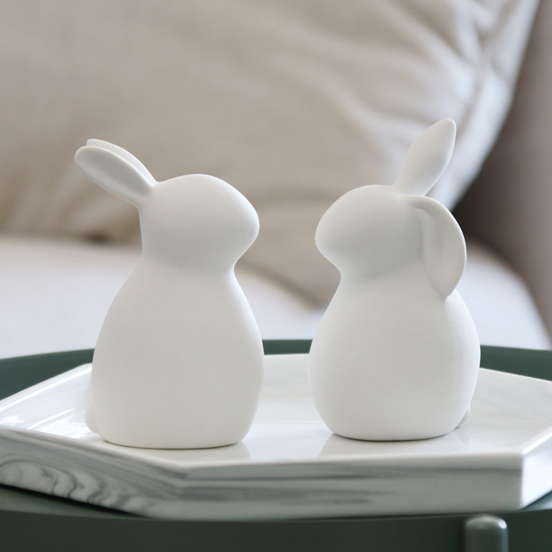 Minimalist White Ceramic Rabbit Figurines