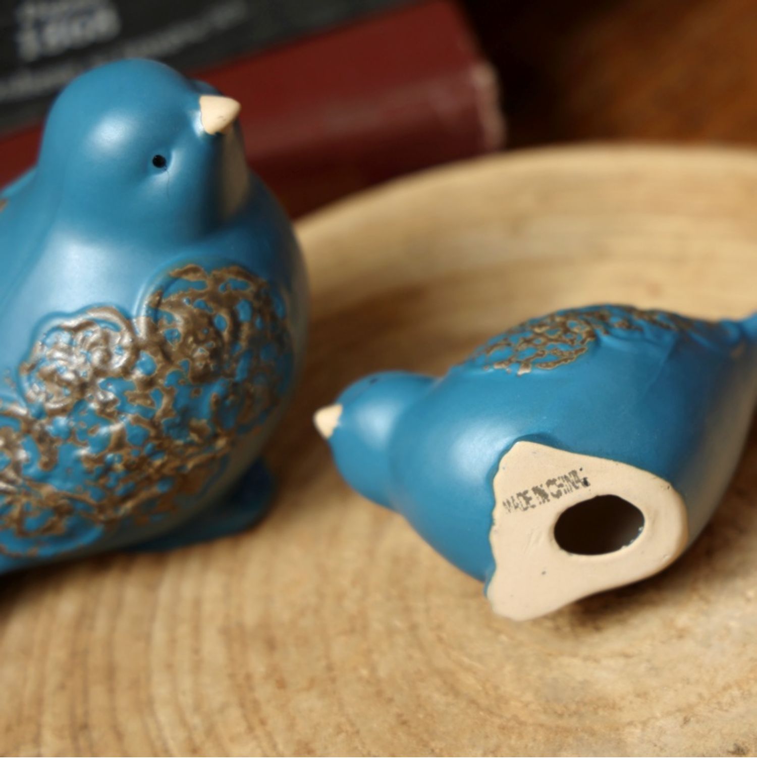 Blue Ceramic Bird Figurine – Whimsical Tabletop Décor (Set of 2)