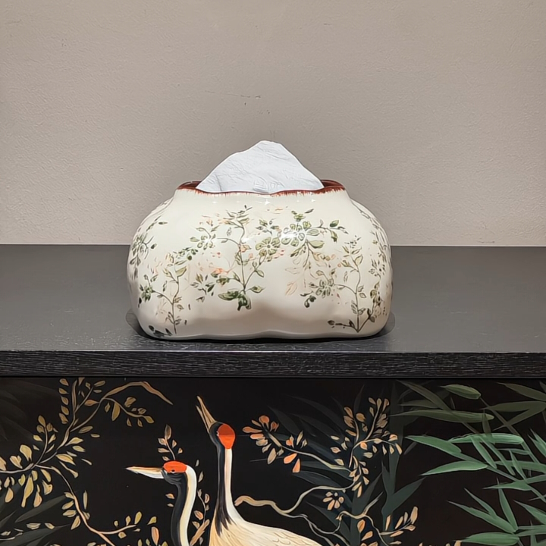 French Country Floral Tissue Box Cover | Vintage Crackle Glaze Decor