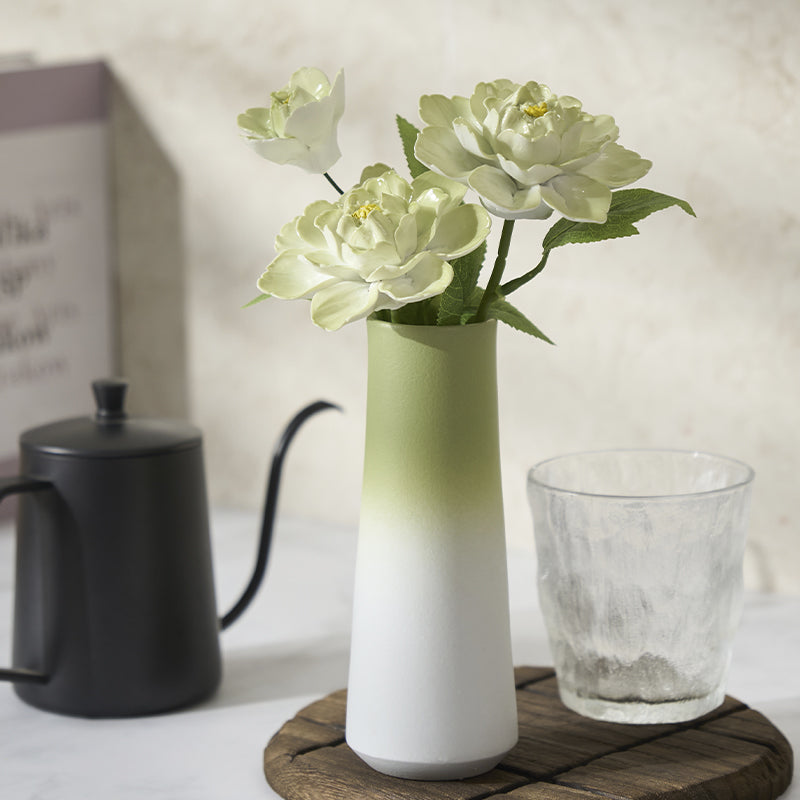 "The Spring Dew Peony" Set | Handcrafted Porcelain Flowers in Ceramic Vase