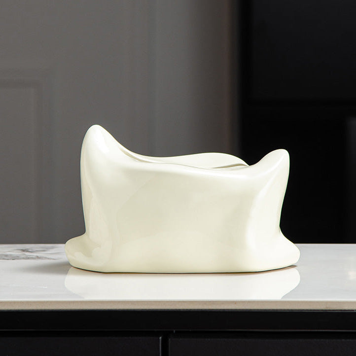 Ceramic Pillow Tissue Box Cover | Soft-Look Sculptural Decor