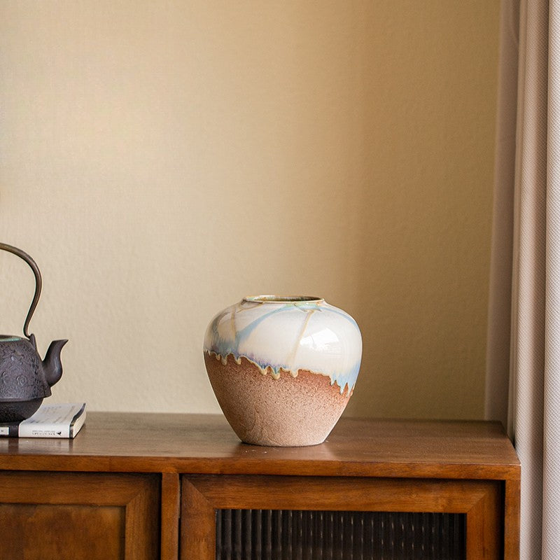 "The Seashore" Two-Tone Ceramic Vase | Wabi-Sabi Reactive Drip Glaze Pottery