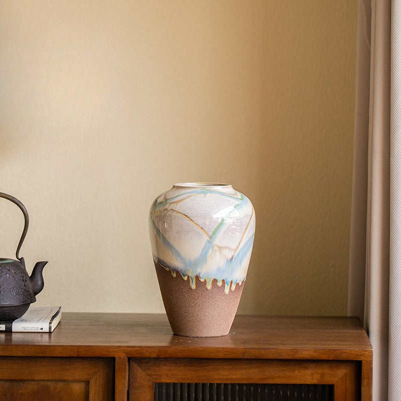 "The Seashore" Two-Tone Ceramic Vase | Wabi-Sabi Reactive Drip Glaze Pottery