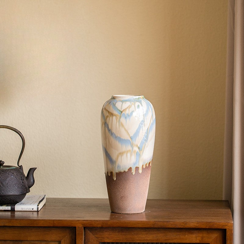 "The Seashore" Two-Tone Ceramic Vase | Wabi-Sabi Reactive Drip Glaze Pottery