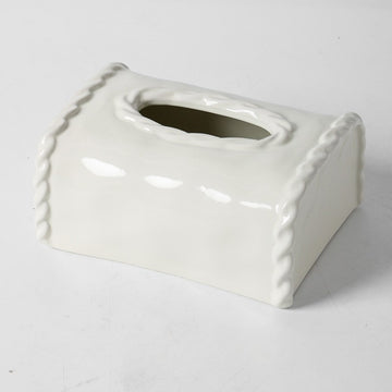 Braided Edge Ceramic Tissue Box Cover | Classic Preppy Decor