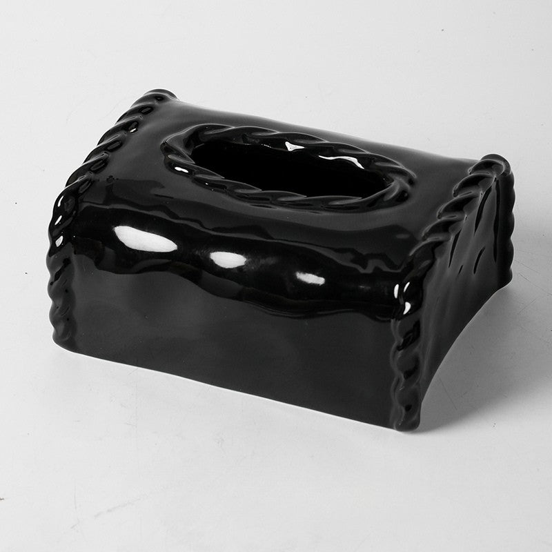 Braided Edge Ceramic Tissue Box Cover | Classic Preppy Decor