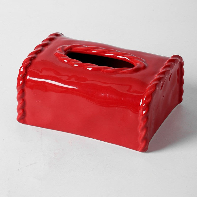 Braided Edge Ceramic Tissue Box Cover | Classic Preppy Decor