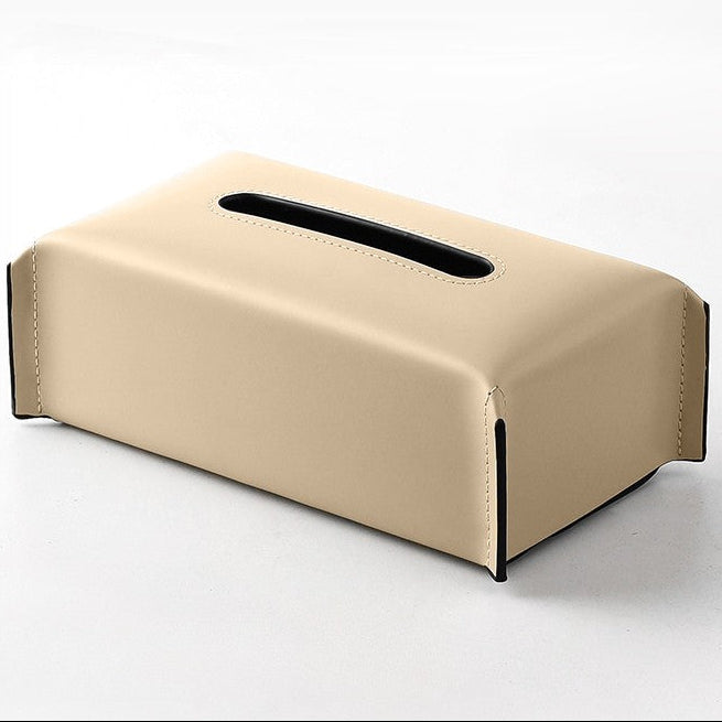 Beige tissue box cover on a white background with 'Modern Decoration' text.