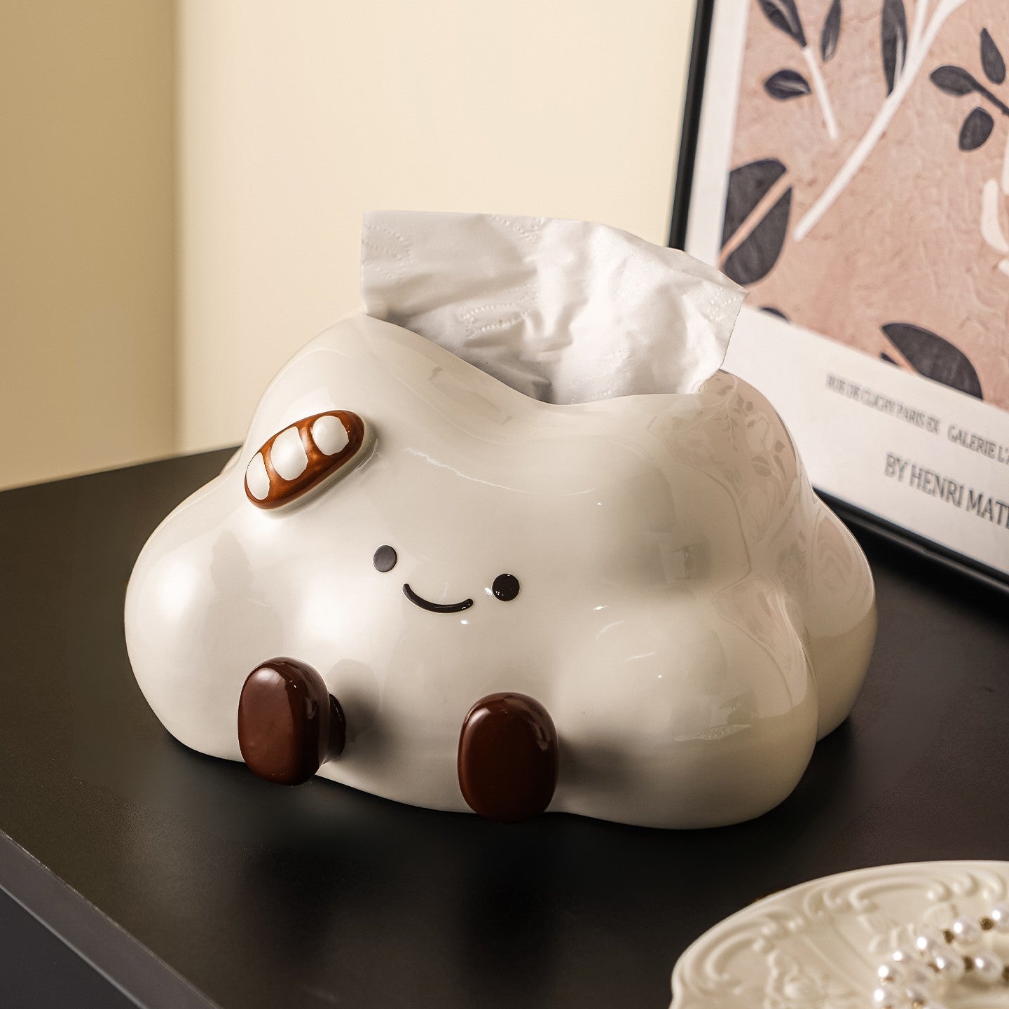 Cute Cloud Ceramic Tissue Box Cover | Kawaii Desk Decor & Gift