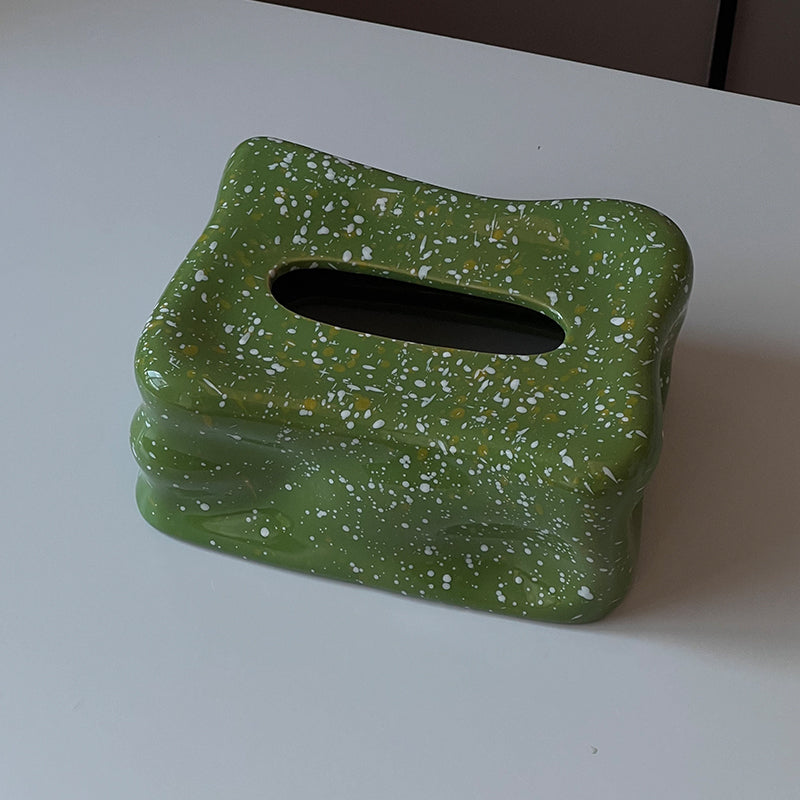 Wavy Splatter Tissue Box Cover | Retro 70s Ceramic Decor