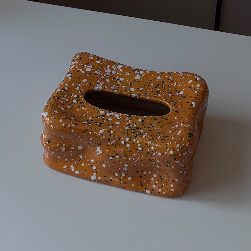 Wavy Splatter Tissue Box Cover | Retro 70s Ceramic Decor
