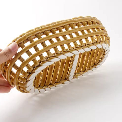 Artisanal Woven Ceramic Fruit Basket | Vintage Italian-Style Bread & Fruit Bowl