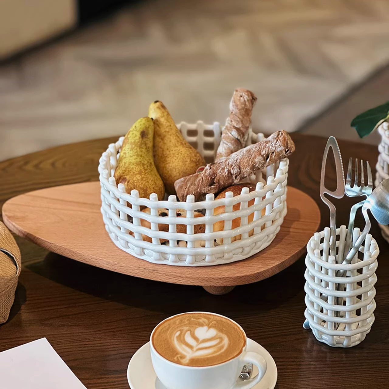 Artisanal Woven Ceramic Lattice Basket | Architectural Table Decor