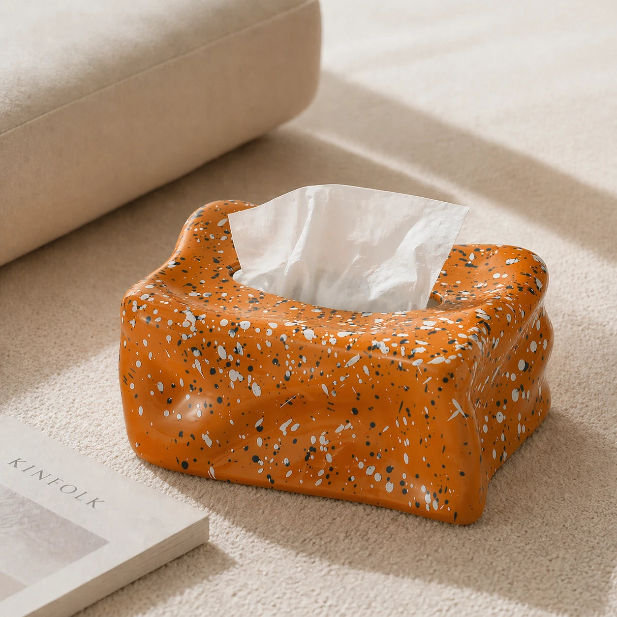 Wavy Splatter Tissue Box Cover | Retro 70s Ceramic Decor