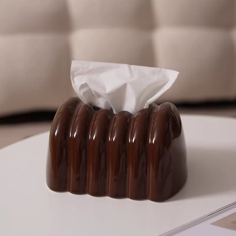 Architectural Fluted Ceramic Tissue Box Cover | Ribbed Art Deco Dispenser