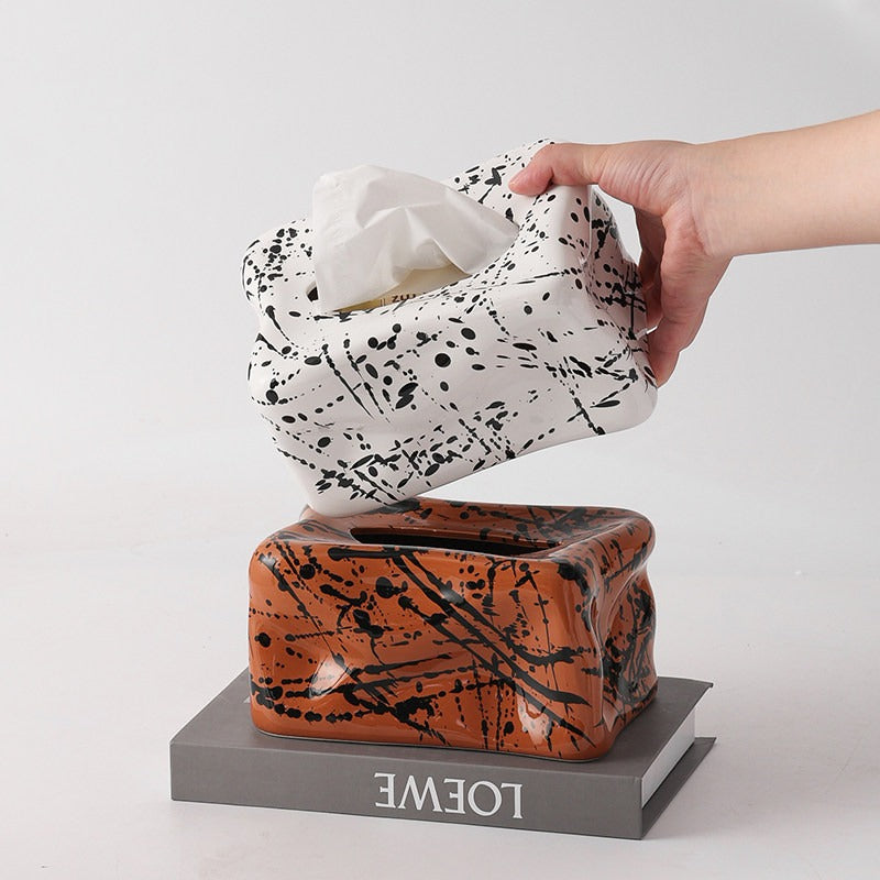 Abstract Splatter Ceramic Tissue Box Cover | Modern Art Decor