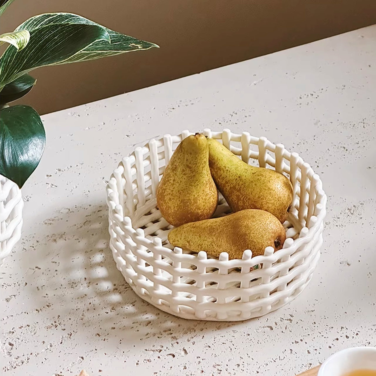 Artisanal Woven Ceramic Lattice Basket | Architectural Table Decor