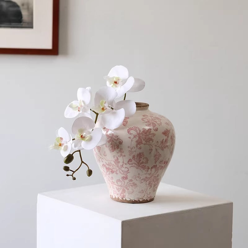 Vase en céramique floral français vintage | Pichet shabby chic vieilli