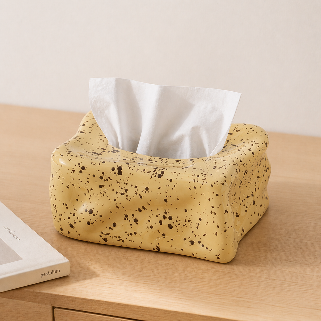 Wavy Splatter Tissue Box Cover | Retro 70s Ceramic Decor