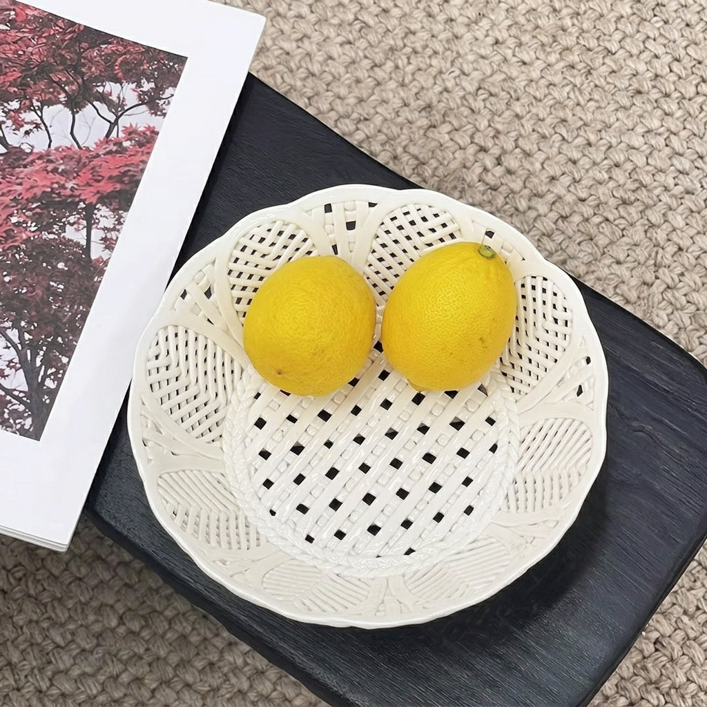 Artisanal Woven Lattice Ceramic Bowl | Sculptural Centerpiece