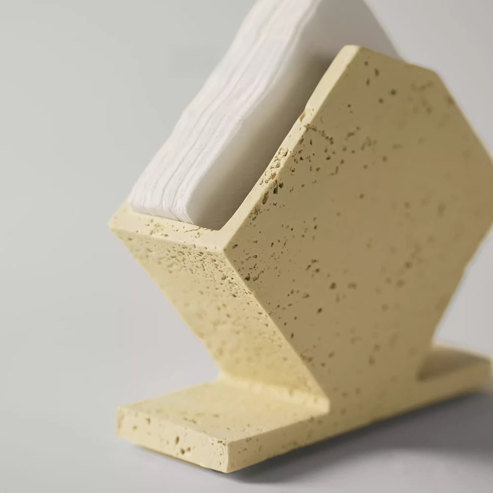 Architectural Geometric Ceramic Napkin Holder | Speckled Stone Texture Stand
