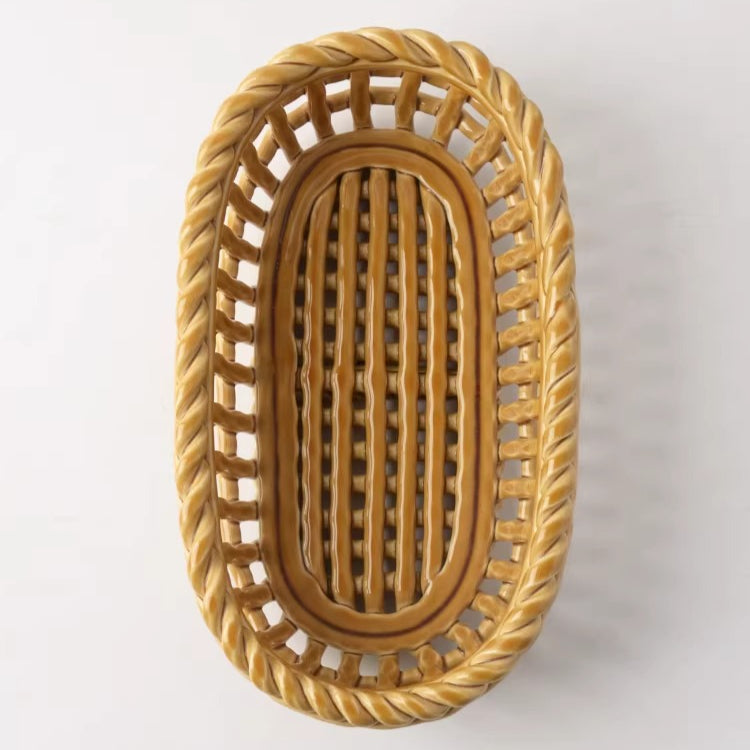 Artisanal Woven Ceramic Fruit Basket | Vintage Italian-Style Bread & Fruit Bowl