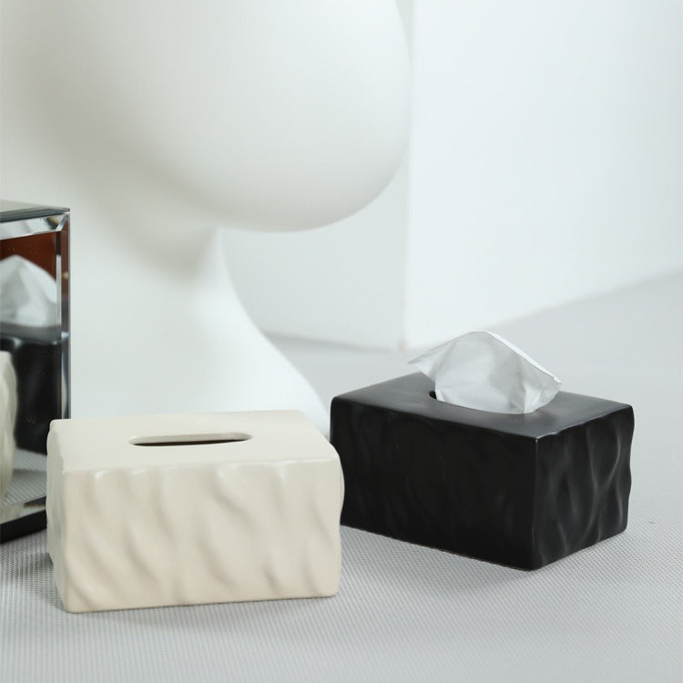 Sculptural Wavy Ceramic Tissue Box Cover | Nordic Minimalist