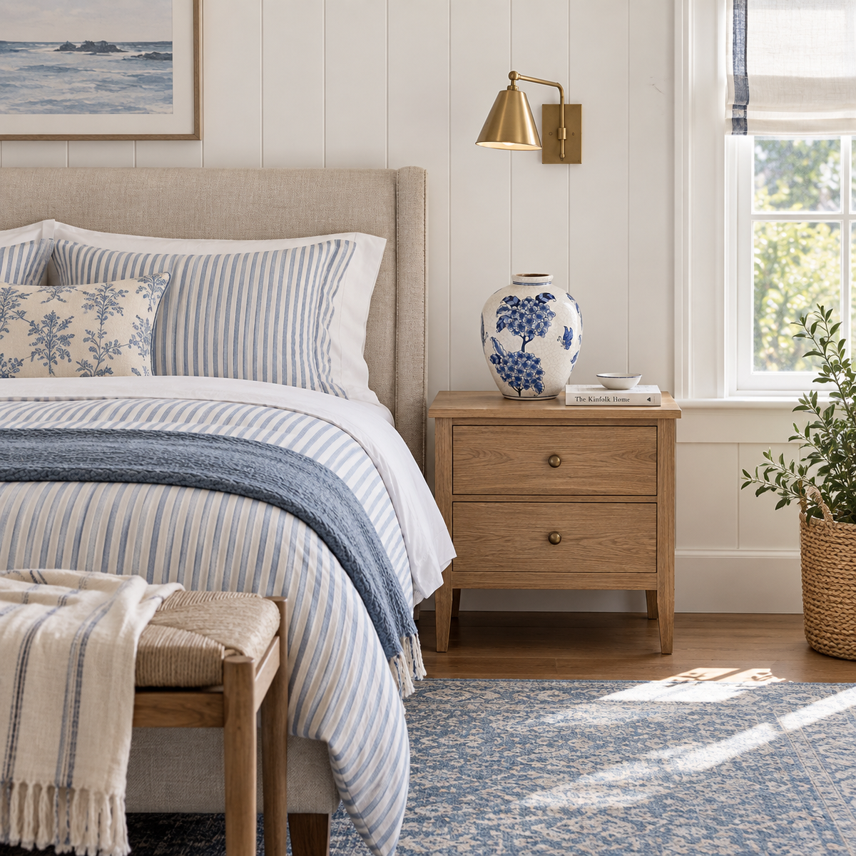 Blue and White Hydrangea Butterfly Vase – Small – room setting