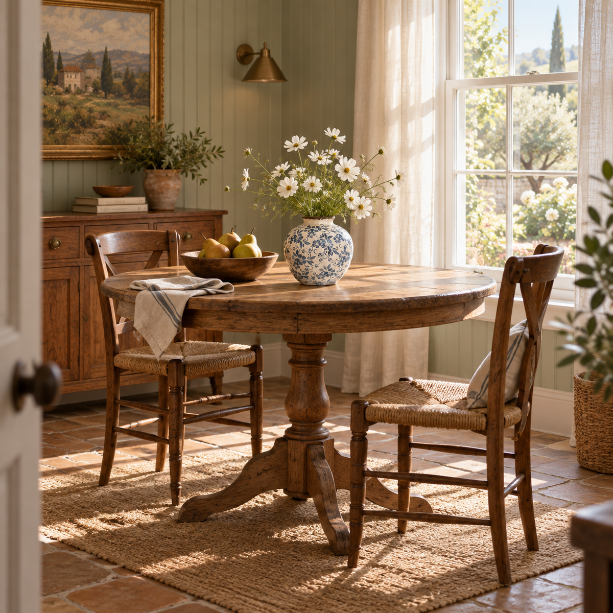 French Country Blue and White Floral Vase | Rustic Ceramic Ginger Jar – room setting