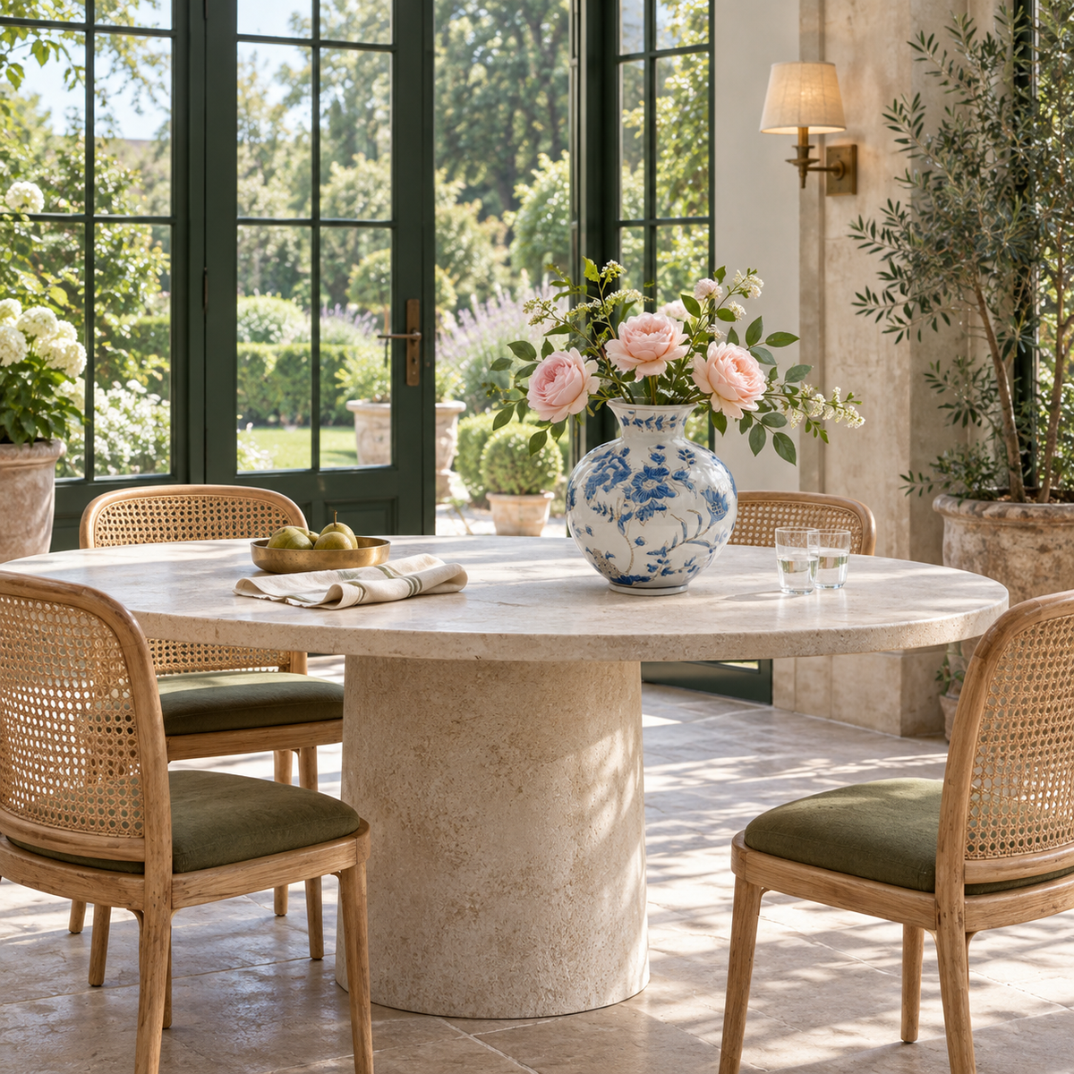 Luxury Gilded Chinoiserie Vase | Blue & White Porcelain Decor – Round Ginger Jar (9.8") – styled interior
