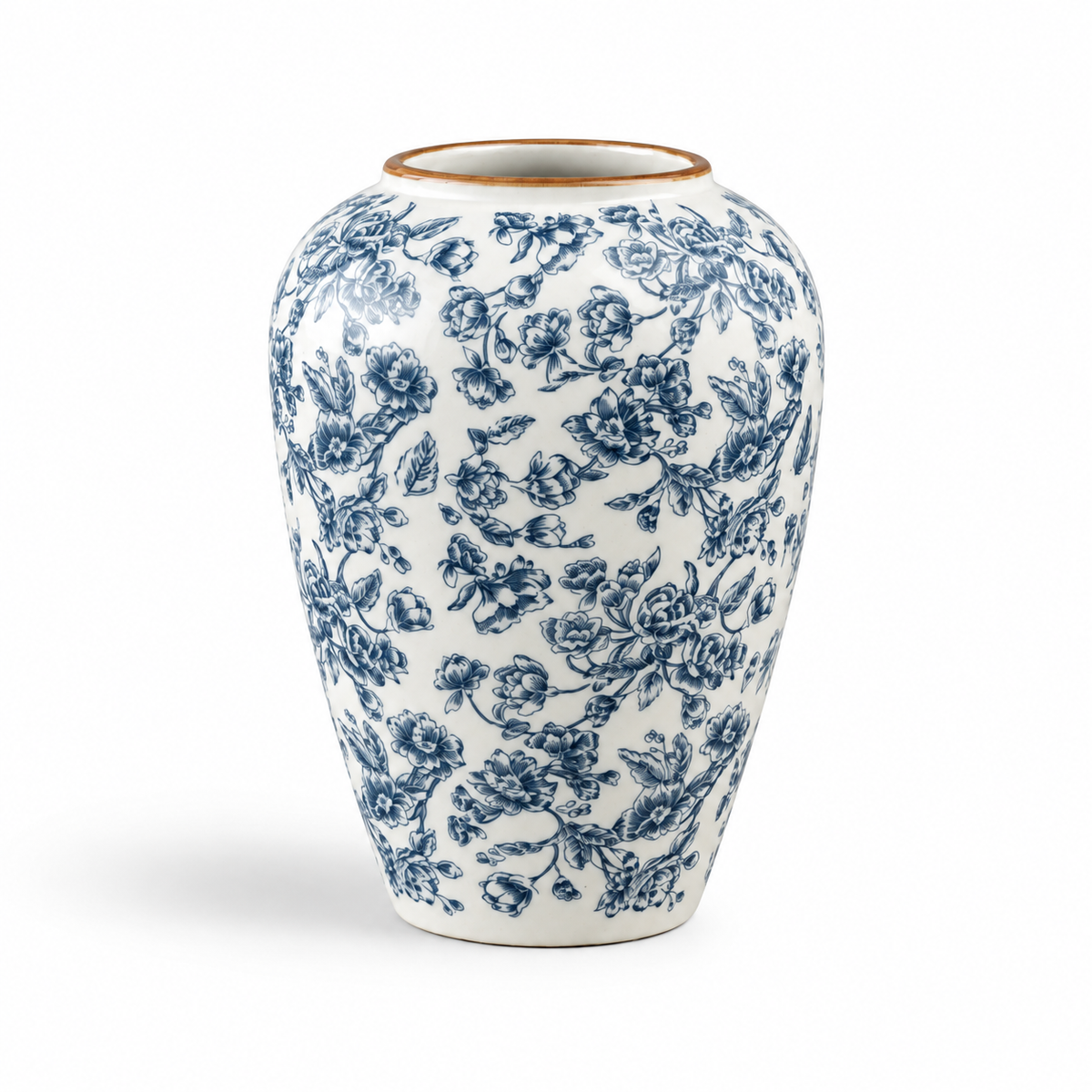 "The Willow Garden" Collection | Blue & White Chinoiserie Vases – Medium (Temple Jar - 10.2") – full view