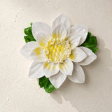 Front view of the Large Lotus Bloom ceramic wall flower with golden yellow accent.