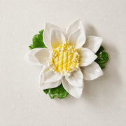 Front view of the Medium Lotus Bloom ceramic wall flower with golden yellow accent.