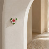 7 cm Small Lotus Bloom ceramic wall flower with rose red accent styled in a warm neutral interior.