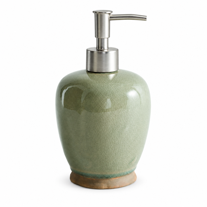 Willow Sage ceramic soap dispenser on a white background.