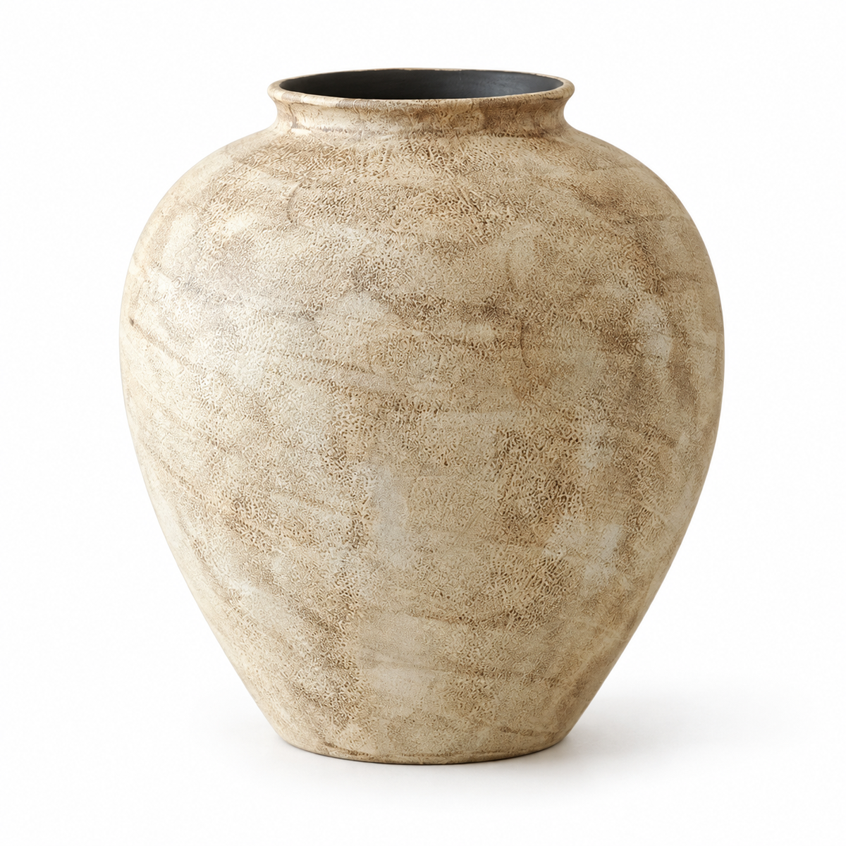 Large stone-textured ivory ceramic vase on a white studio background.