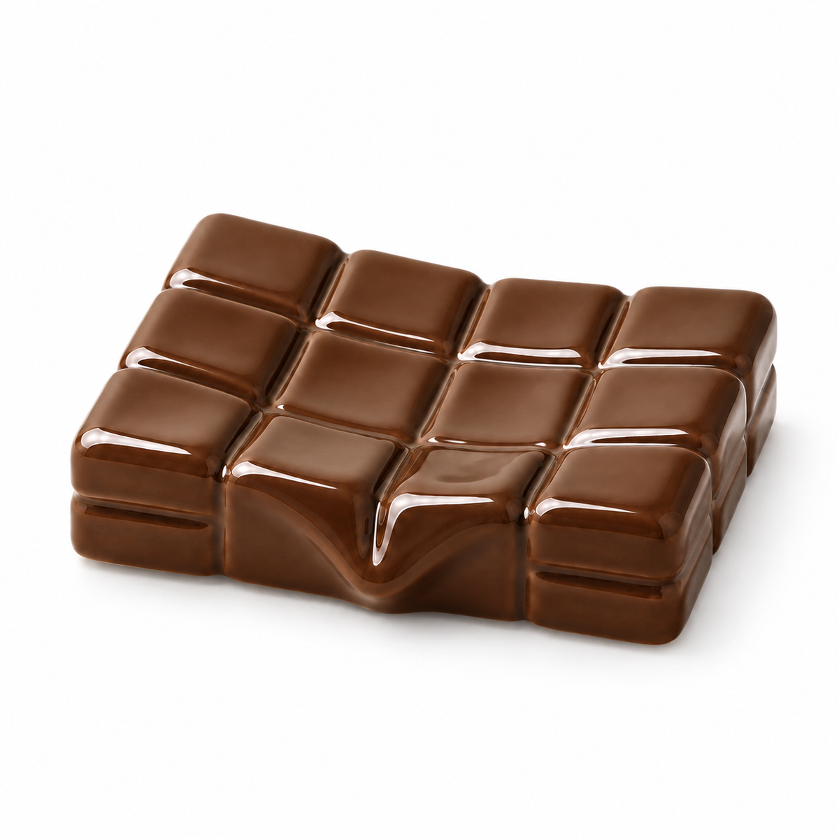 Dark brown chocolate-bar-shaped ceramic soap dish with raised segments and a central front dip.