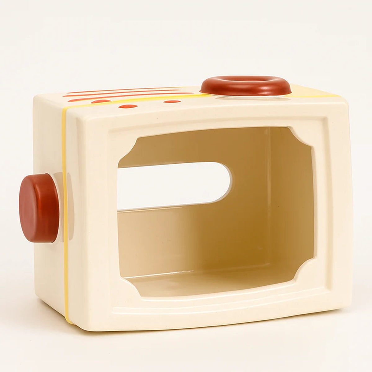 Original Sunset Pop ceramic tissue cover underside showing the hollow interior and rear tissue slot.