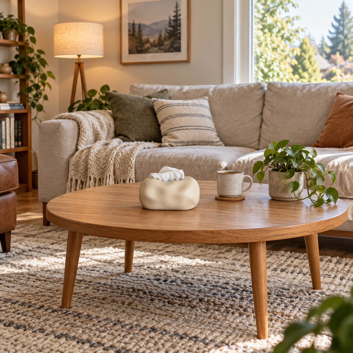 Beige bubble tissue cover beside furnishings in a Portland family living room.