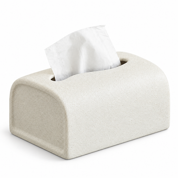 Textured off-white ceramic tissue box cover with an arched body and an elongated oval top opening.