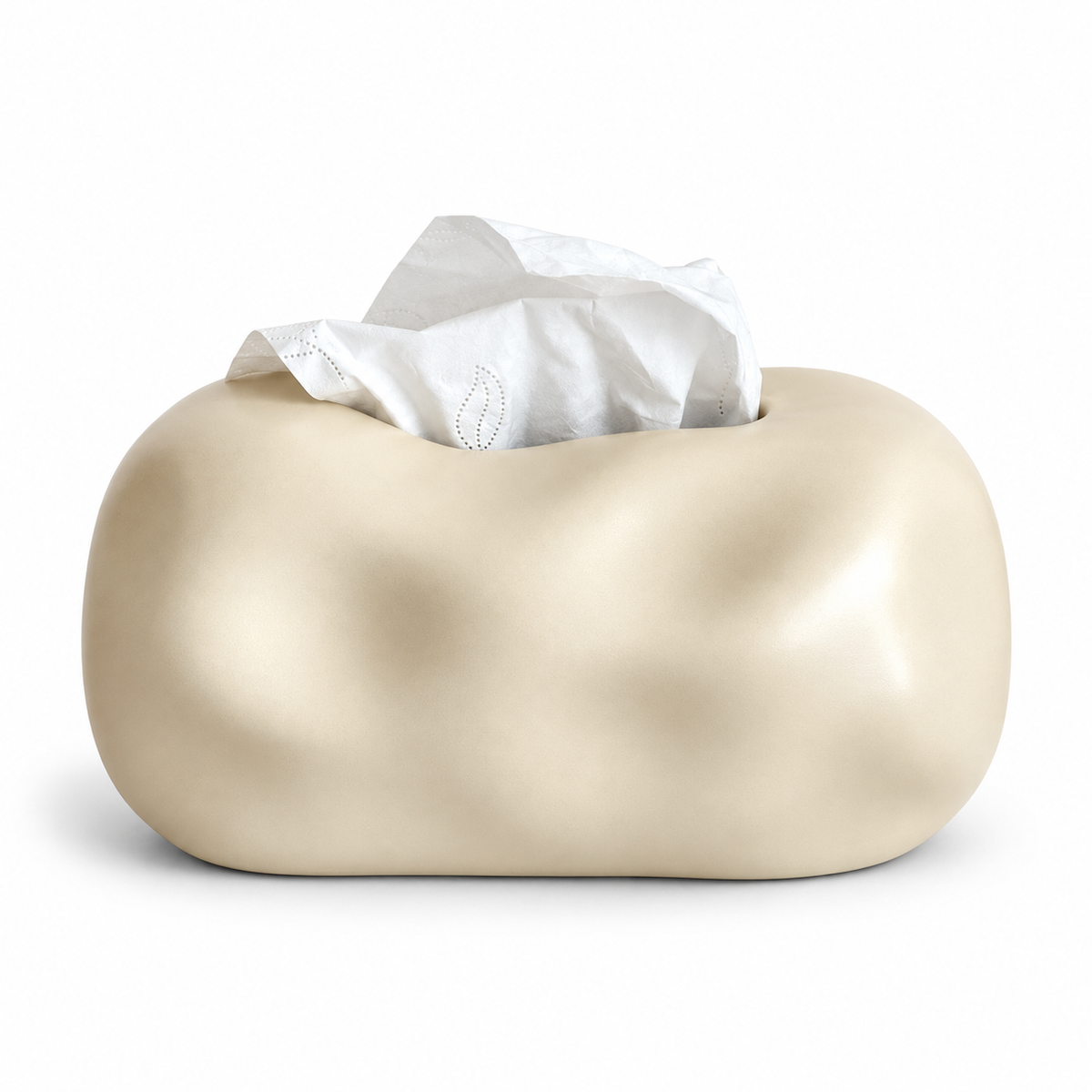 Beige organically shaped ceramic tissue cover on a white background.