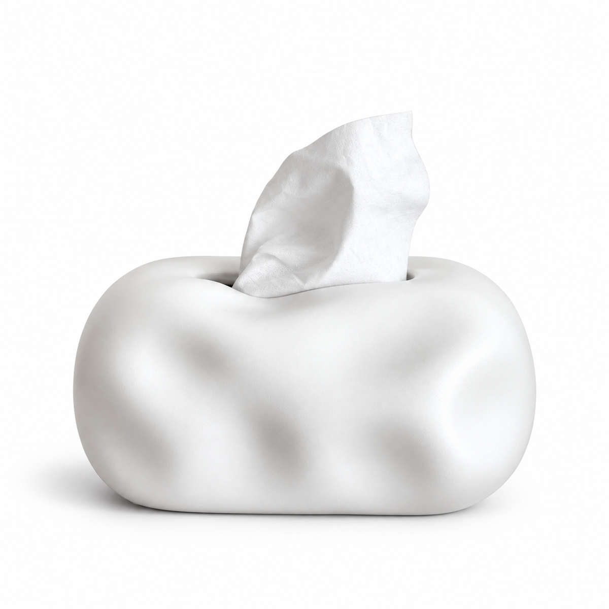 White organically shaped ceramic tissue cover on a white background.